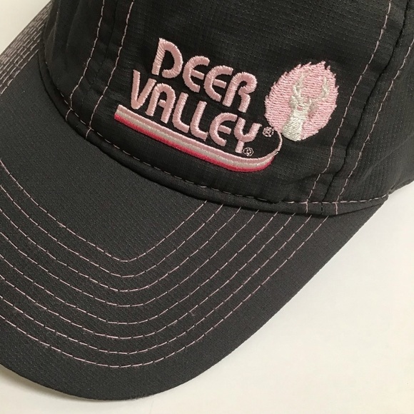 Deer Valley Ski Resort Hat Gear Cap Gray Pink Contrast Stitch Adjusts Vintage - Picture 4 of 11